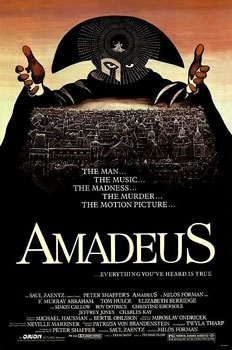 Movie poster for "Amadeus," featuring dramatic imagery and iconic elements related to Mozart's life and music.One of the Best Oscar-Winning Films Of All Time