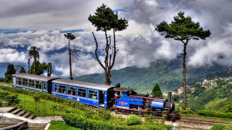 Ooty Toy Train passing through scenic hills and tea plantations